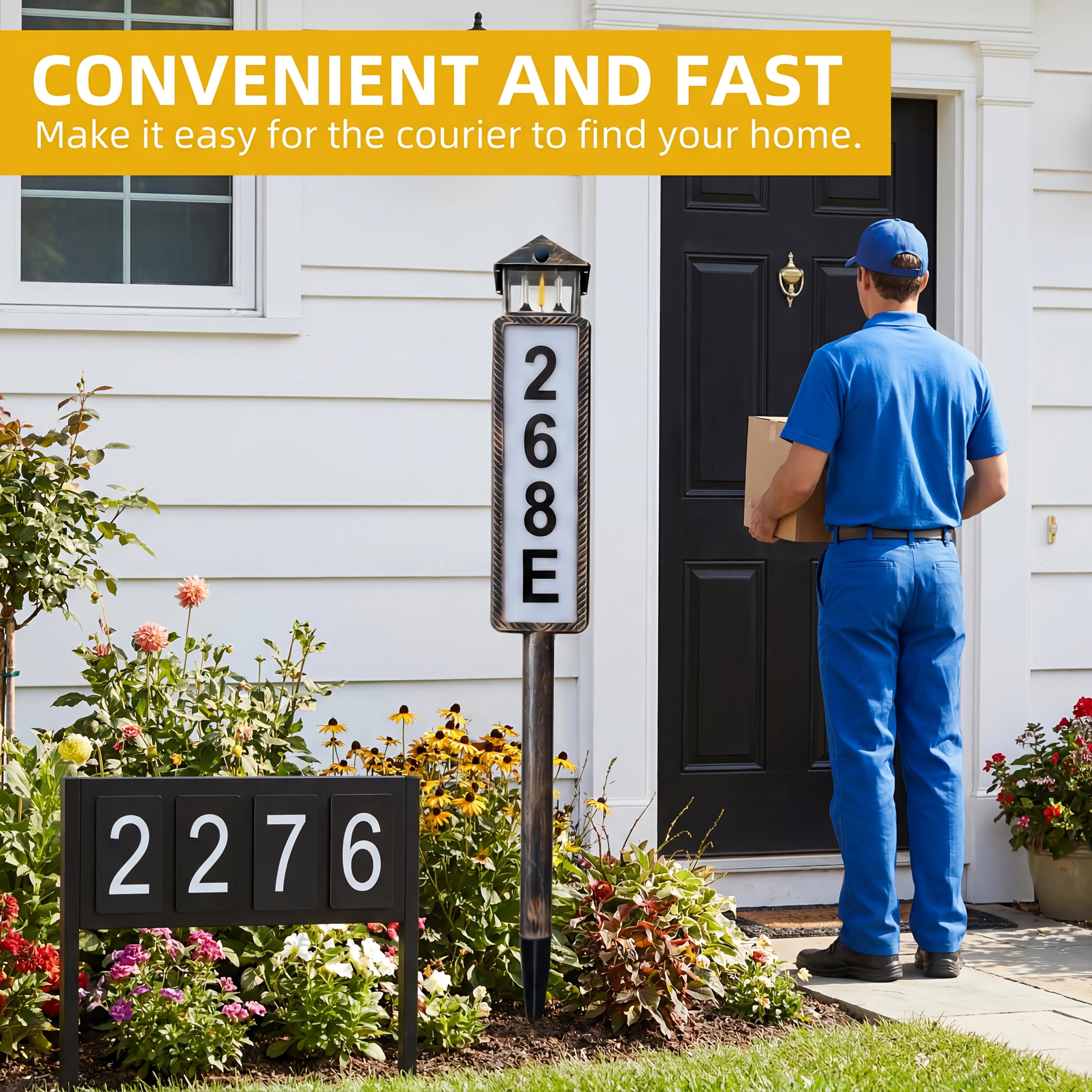 Solar Powered Address Sign with 3 Color Modes, IP44 LED Illuminated House Numbers for Outside, Yard, Apartment, Street - Easy to Install