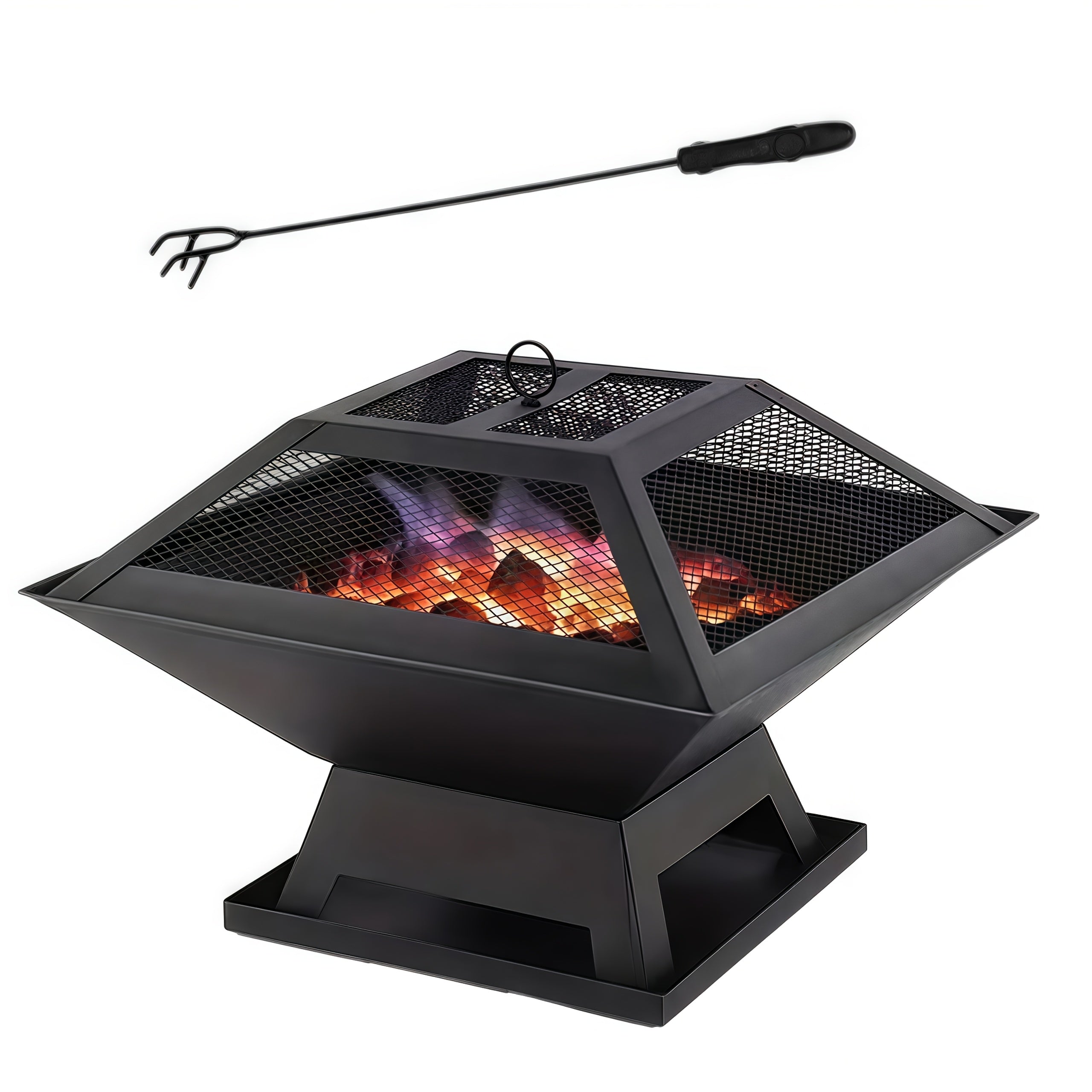 18.5 Inch Outdoor Fire Pit Charcoal BBQ Grill with Fire Poker & Spark Screen Cover, Portable Wood Burning Heating Grill for Bonfire, Camping, Backyard Party & Family Gathering, Father's Day Gift for Dad, BBQ Gifts for Men