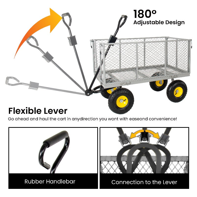 900 LBS Heavy Duty 3-in-1 Garden Cart, Pullable Metal Utility Wagon with Removable Mesh Sides, Flatbed Yard Cart with 10' All Terrain Tires for Farm, Lawn, Gardening & Outdoor Hauling