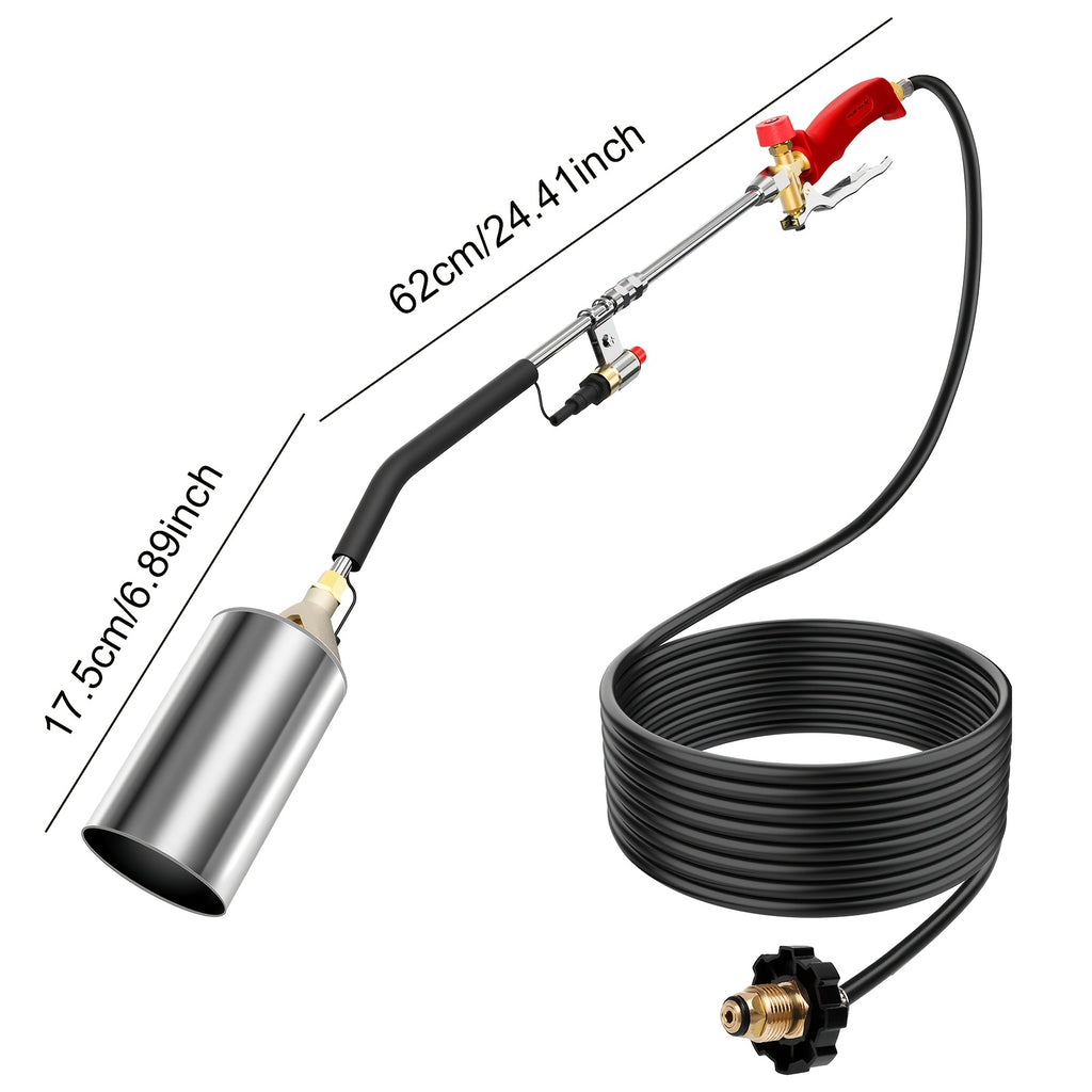 Propane Blowtorch Burner Weeding Blowtorch High Fire Output with 10ft Hose, Flame Thrower with Turbine Trigger for Flame Weeding Garden Wood Melting Ice And Snow (Gas Tank And Fuel Not Included)