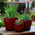 2026 Spring New Arrival Plant Pots, 3pcs Set Red Glazed High-Temperature Ceramic Flower Pots with Drainage Holes And Saucers, High-End Desktop Landscape Plant Containers for Home Windowsills And Courtyards