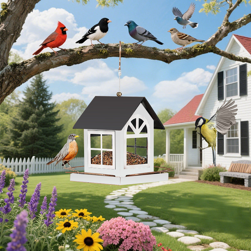 Red White Bronze Outdoor Bird Feeder, Large Capacity Hanging Bird Feeder for Wild Birds, Attracts Chickadees Hummingbirds Goldfinches Cardinals Finches Sparrows, Rustic Metal Decorative Birdfeeder, Gift for Bird Lovers Women Men, Mother'S Day Easter