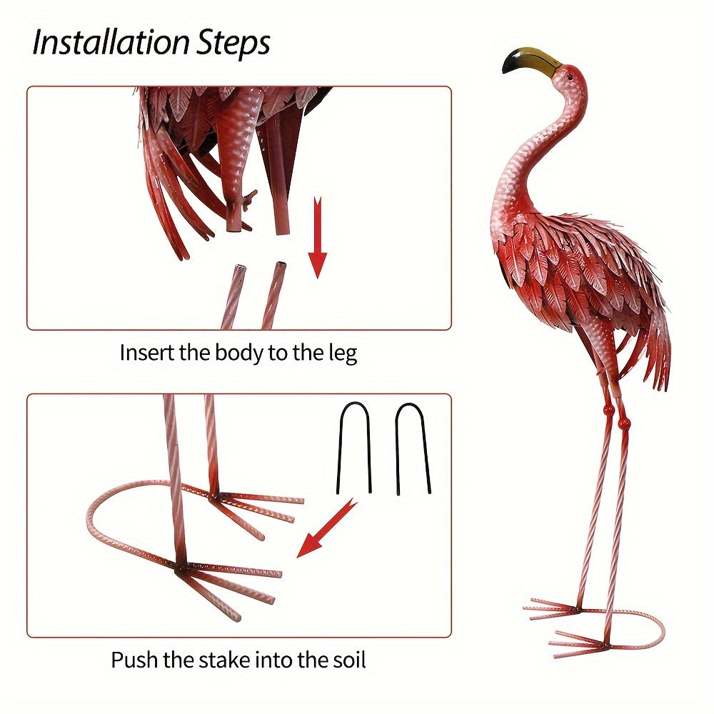 [Outdoor Flamingo Decor] 1pc, 36-Inch Outdoor Metal Flamingo Decor, Rustic Bird Yard Art, Standing Flamingo Statue For Lawn, Backyard, Porch, & Patio, Garden Sculpture, Single Pack
