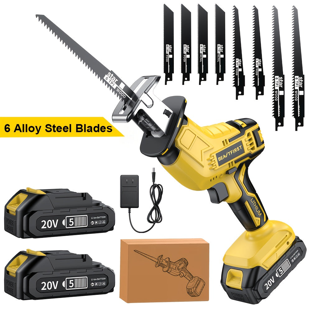 New Upgraded Cordless Reciprocating Saw with LED Light & Safety Lock. Multi-purpose for Wood Cutting, Logging And Pruning. Comes with Replaceable Blades And Toolbox. Perfect Tool Set And Great Gift for Men.Handheld Rechargeable Electric Saw