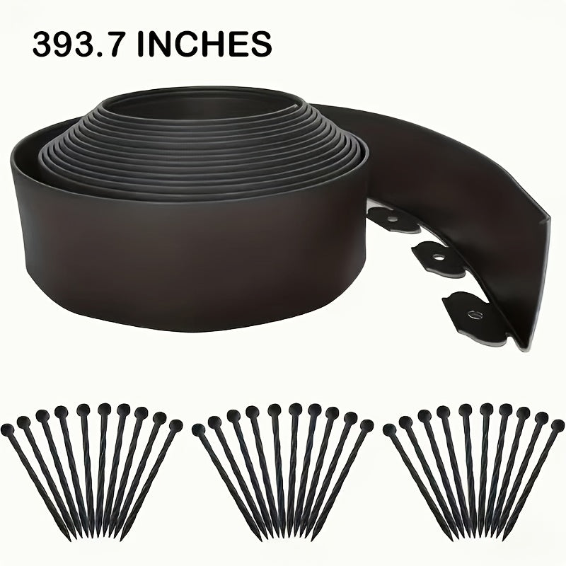 Flexible Garden Boundary Tape Measuring 393.7 Inches, Or 787.4 Inches, Designed for Landscape Edging. This Mini Plastic Fence Comes with 30 Stakes And Is Suitable for Flower Beds in Courtyards