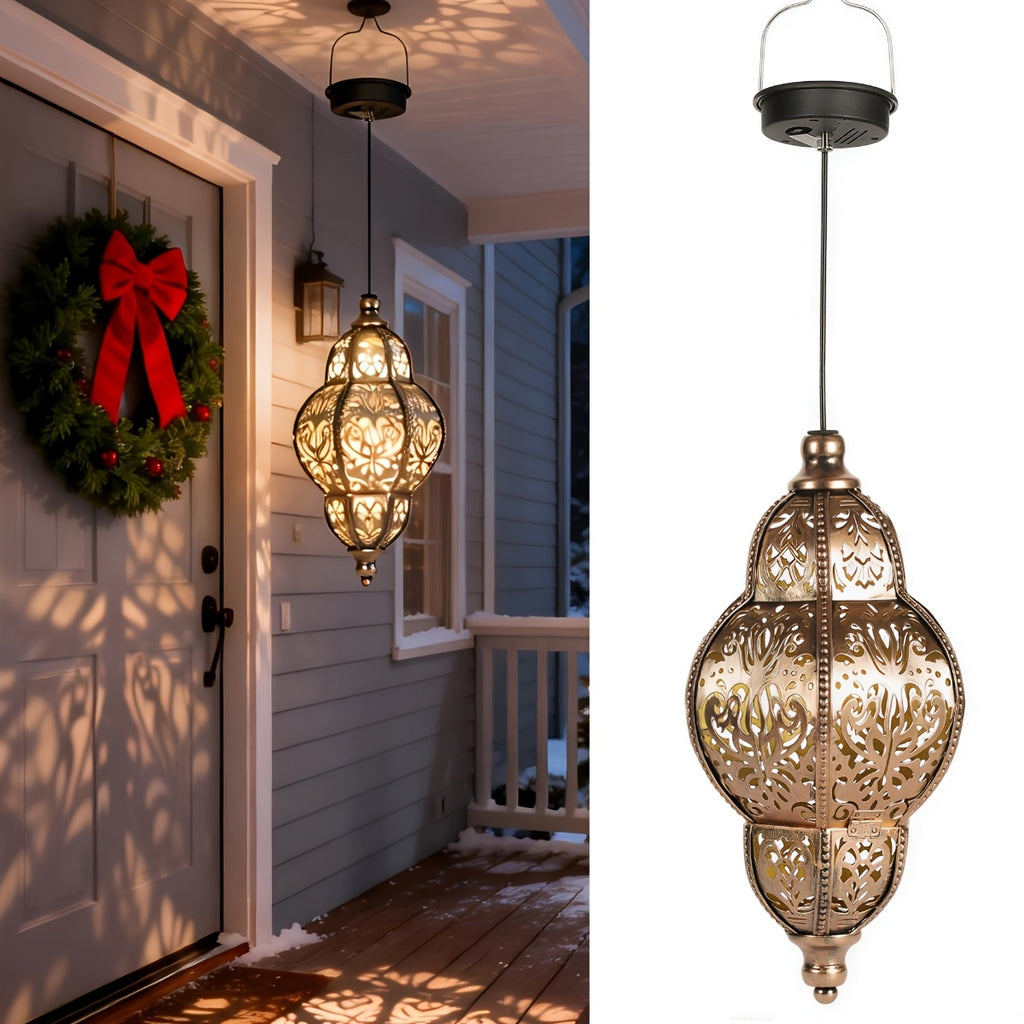 27.17 Inch Outdoor Hanging Lantern - Metal Light Fixture Ideal for Garden, Patio, Porch, Lawn, And Deck - Removable Solar Panel, Oil-Rubbed End, Ceiling Or Pendant Installation