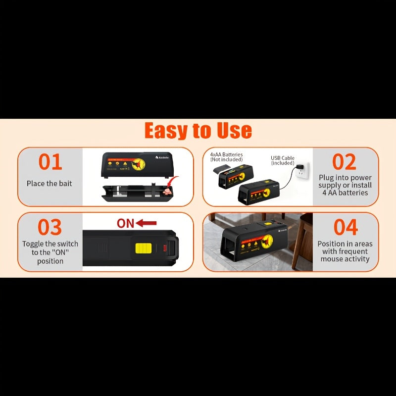 AZDELE Electric Mouse Trap, Suitable for Indoor And Outdoor Use, Reusable, 2800V Instantly Kilmice, Effectively Controls Pests, And Provides Quick Extermination. Suitable for Homes, Living Rooms, Kitchens, Garages, Yards, Etc.