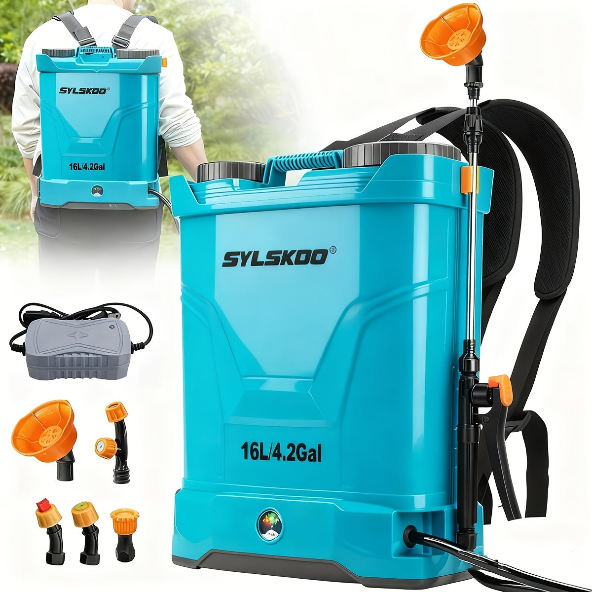 4 Gallon Battery Powered Backpack Sprayer, 0-120 PSI Adjustable Pressure Sprayer With 4000MAH Lithium Battery 12V Powerful Motor, 5 Nozzles With Telescopic Wand, Garden Weed Yard Lawn Sprayer