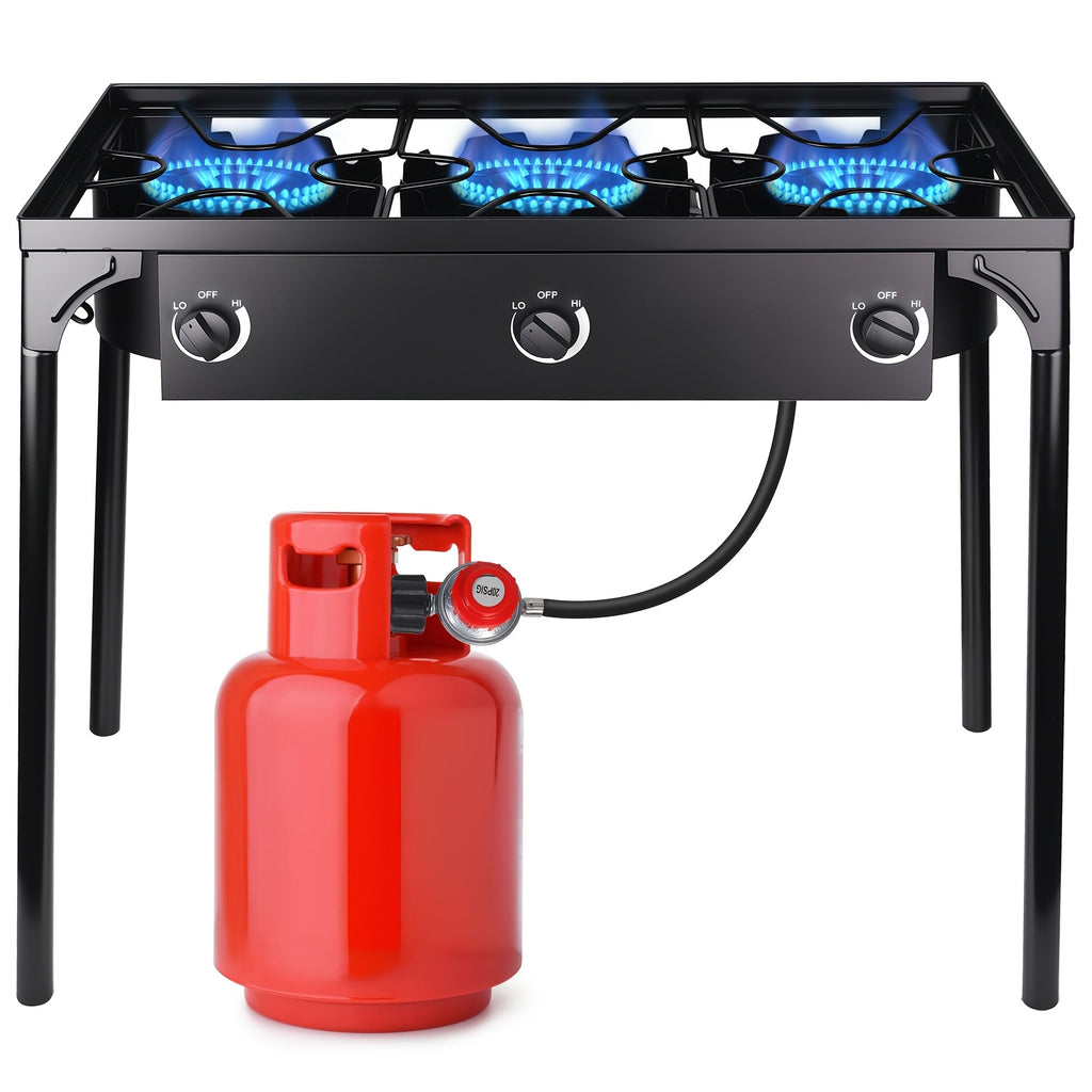 Outdoor Stove with 1 Burner & 3 Burner Options, High Pressure Propane Stove with Detachable Legs for Camping Patio Cooking, Outdoor Propane Stove, 3 Burner Propane Stove, Propane Burners for Outdoor Cooking