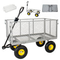 900 LBS Heavy Duty 3-in-1 Garden Cart, Pullable Metal Utility Wagon with Removable Mesh Sides, Flatbed Yard Cart with 10' All Terrain Tires for Farm, Lawn, Gardening & Outdoor Hauling