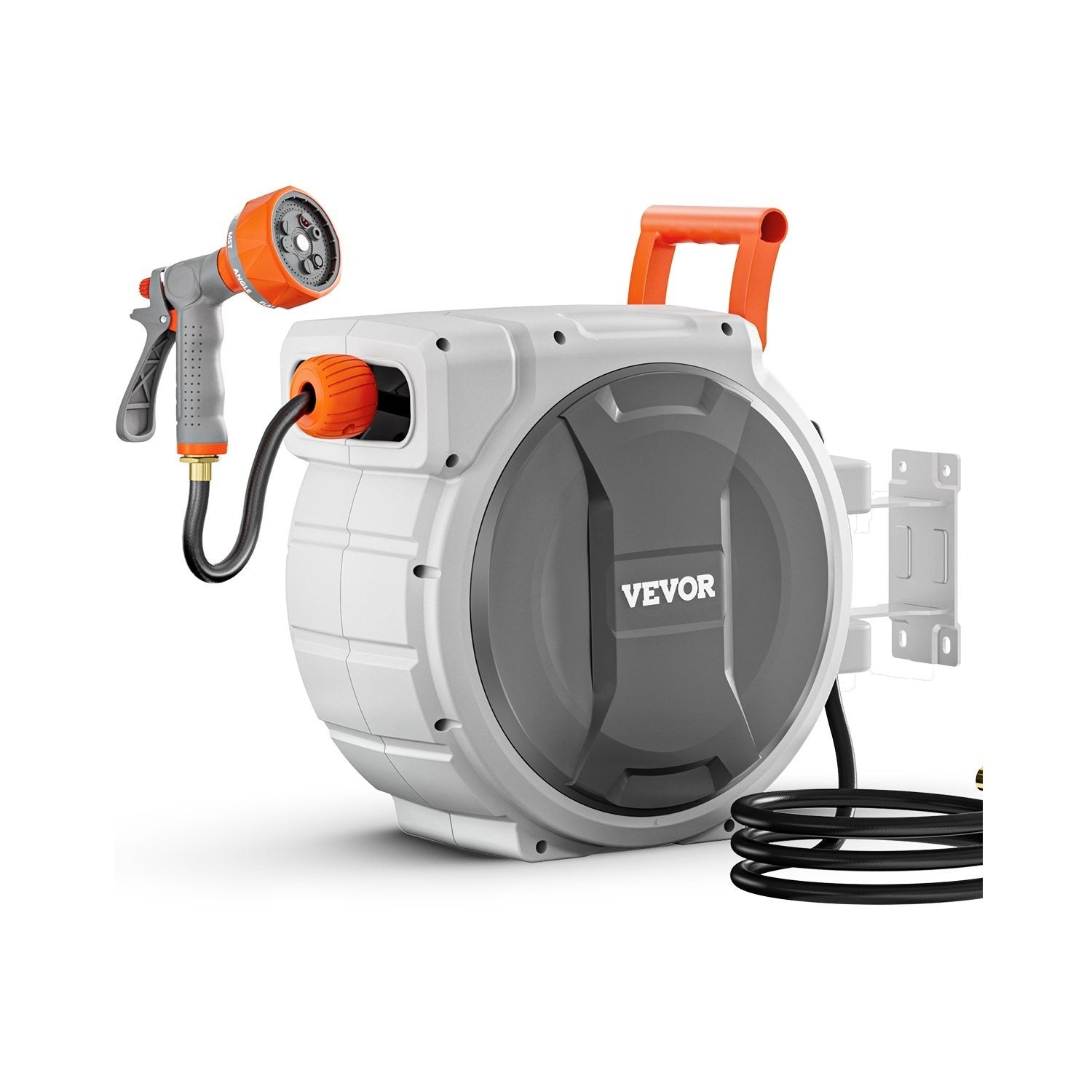 VEVOR Retractable Garden Hose Reel, 1/2 inch / 5/8 Inch x 65ft / 85ft / 100ft Wall Mounted, Heavy Duty with 9-Pattern Nozzle, Adjustable Length Lock, Upgraded Slow Return System & 180° Swivel Bracket