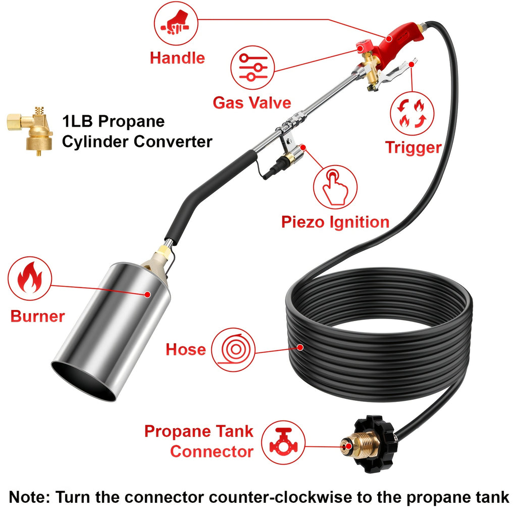 Propane Blowtorch Burner Weeding Blowtorch High Fire Output with 10ft Hose, Flame Thrower with Turbine Trigger for Flame Weeding Garden Wood Melting Ice And Snow (Gas Tank And Fuel Not Included)