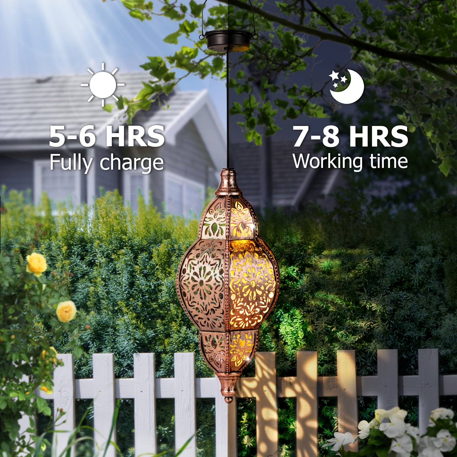 27.17 Inch Outdoor Hanging Lantern Light - Metal Projector Suitable for Garden, Patio, Porch, Lawn & Deck - Detachable Solar Panel, Oil-Rubbed, Ceiling/Pendant Mount