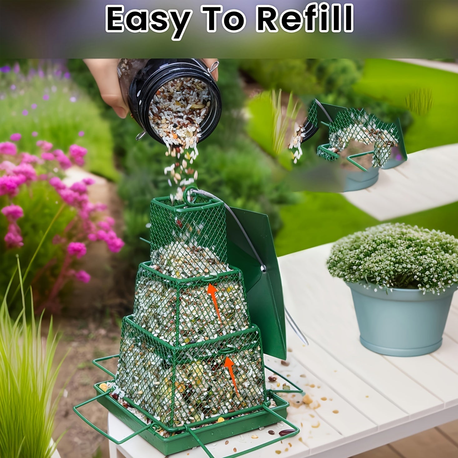 "Seed-Saving" Heavy-Duty Outdoor Bird Feeder – Squirrel-Proof, Metal Mesh Design for Cardinals & Wild Birds, Perfect for Garden & Yard Decor