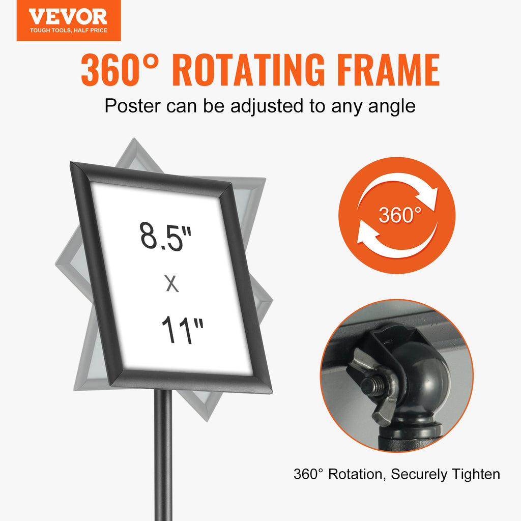 VEVOR Pedestal Sign Holder, 8.5 x 11/17x 11 Inch Vertical and Horizontal Adjustable Poster Stand, Heavy-Duty Floor Standing Sign Holder with Round Base for Display, Advertisement, and Outdoor, Black