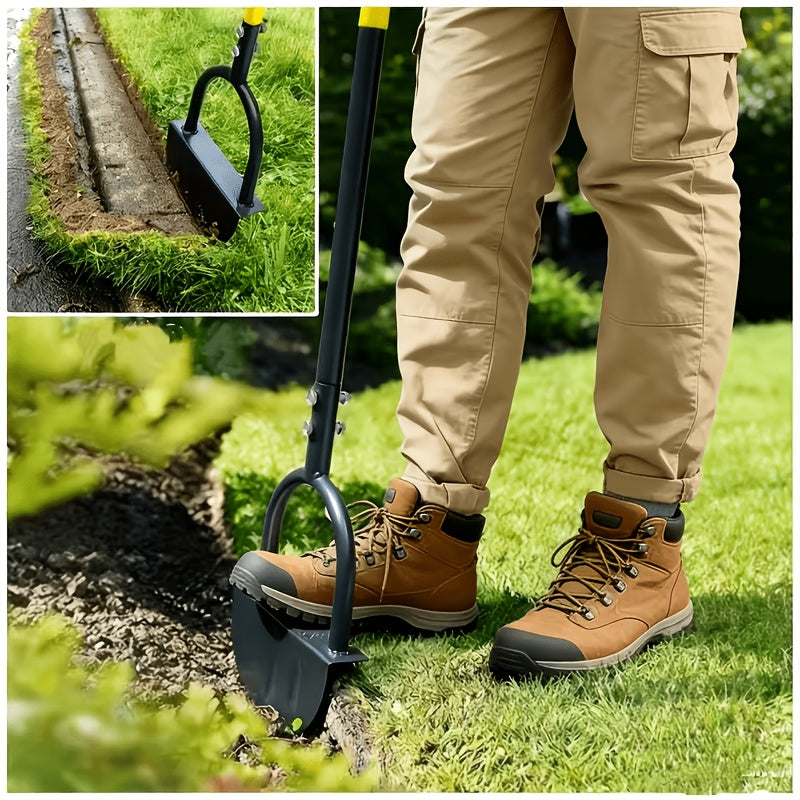 1 Manual Lawn Edging Scissors: Professional Edge Lawn Tool, Heavy Duty Steel Half Moon & Saw-Tooth Blade for Clean Borders, Long Handle Reduces Back Strain, Manual Edger Ideal for Garden Edges, Sidewalks, Flower Beds