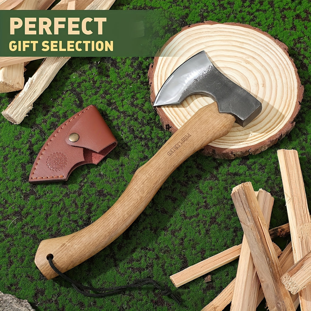 Hatchet Axe with Sheath 14" Wood Hatchet Carbon Steel Heat Treated Bushcraft Hatchet - Hand Forged Camping Axe for Chopping Wood, Garden- Axe Gift Set for Men