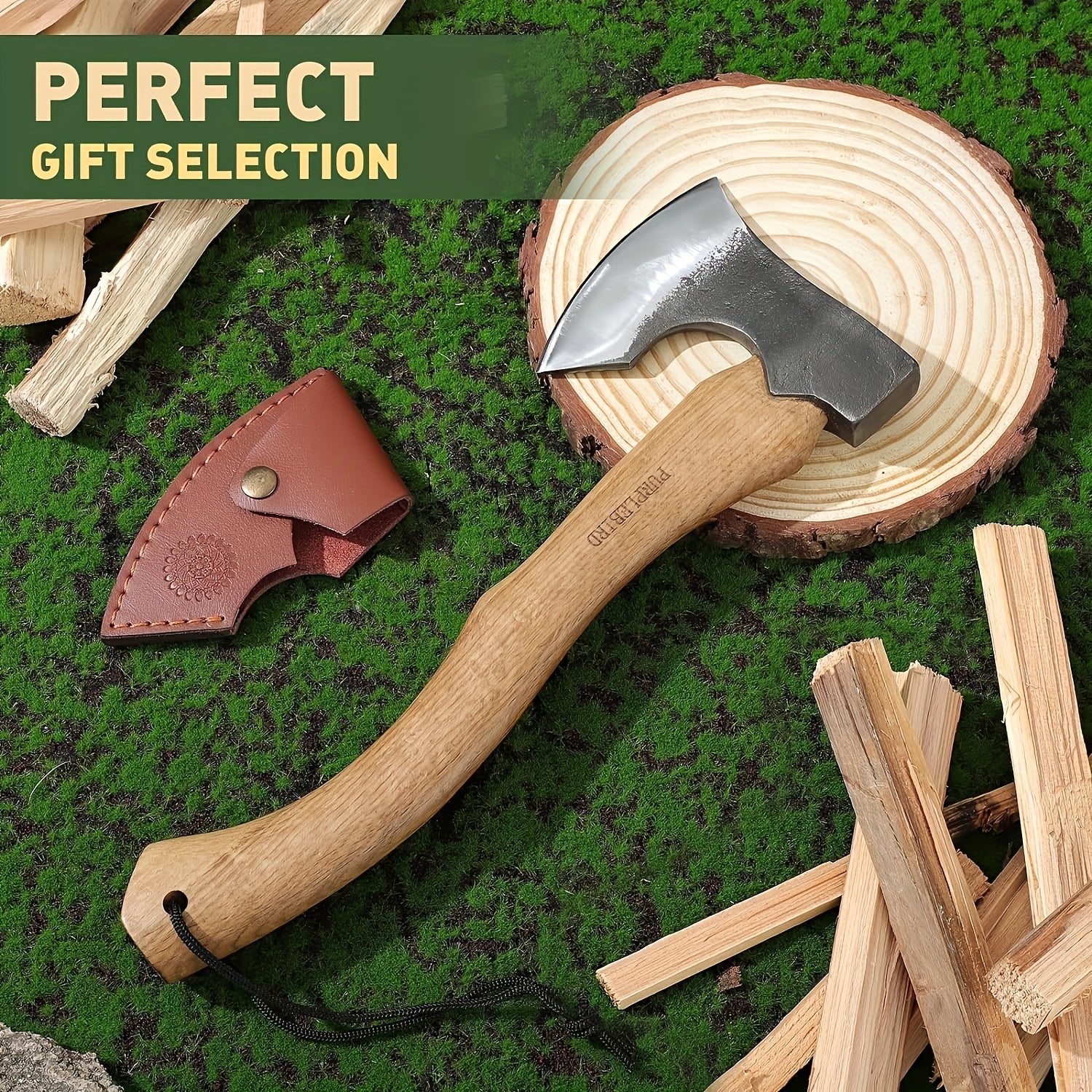 Hatchet Axe with Sheath 14" Wood Hatchet Carbon Steel Heat Treated Bushcraft Hatchet - Hand Forged Camping Axe for Chopping Wood, Garden- Axe Gift Set for Men