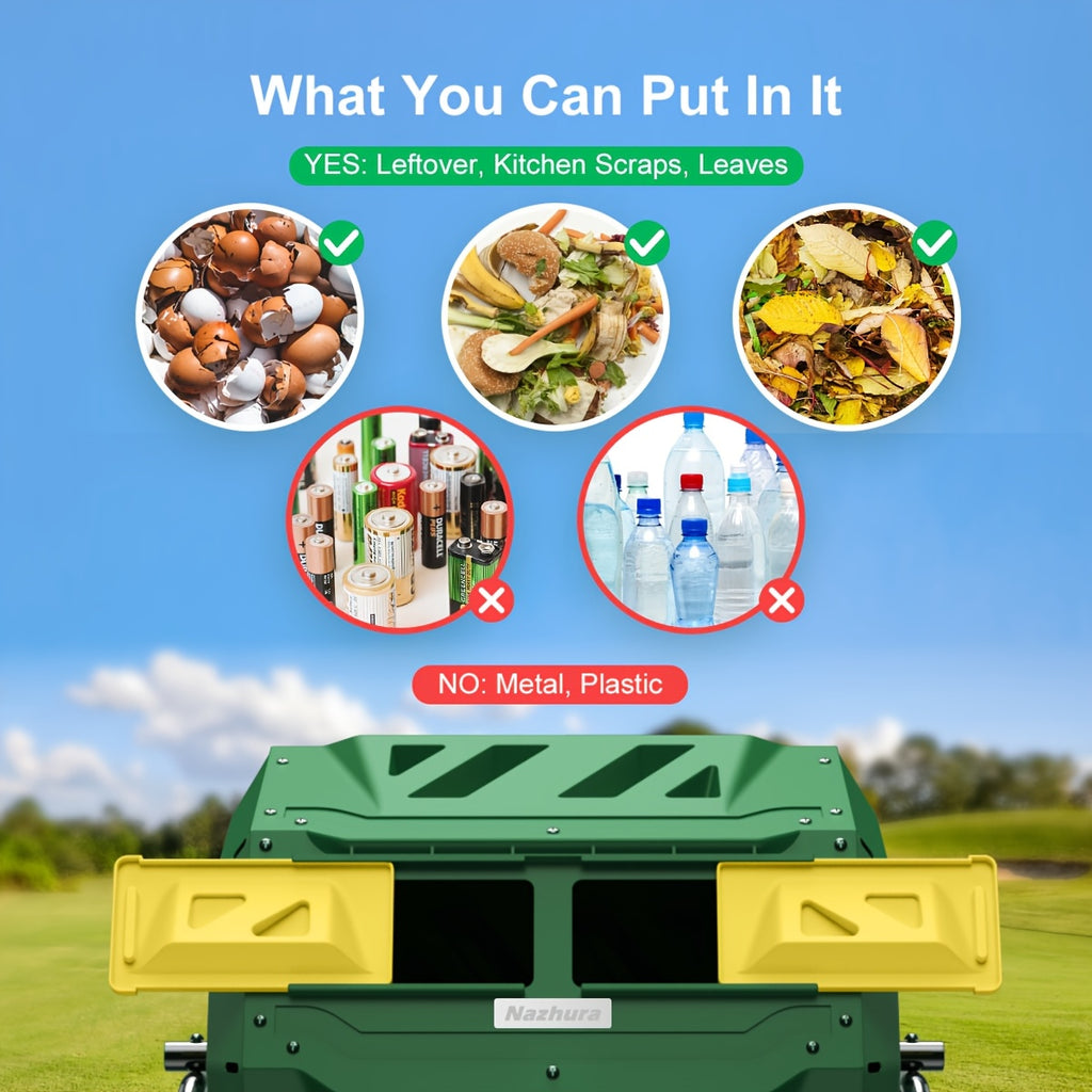Tumbling Composter with Two Chambers, 43 Gallons, Suitable for Kitchen Scraps, Garden Debris, Patio Waste, And Yard Leaves