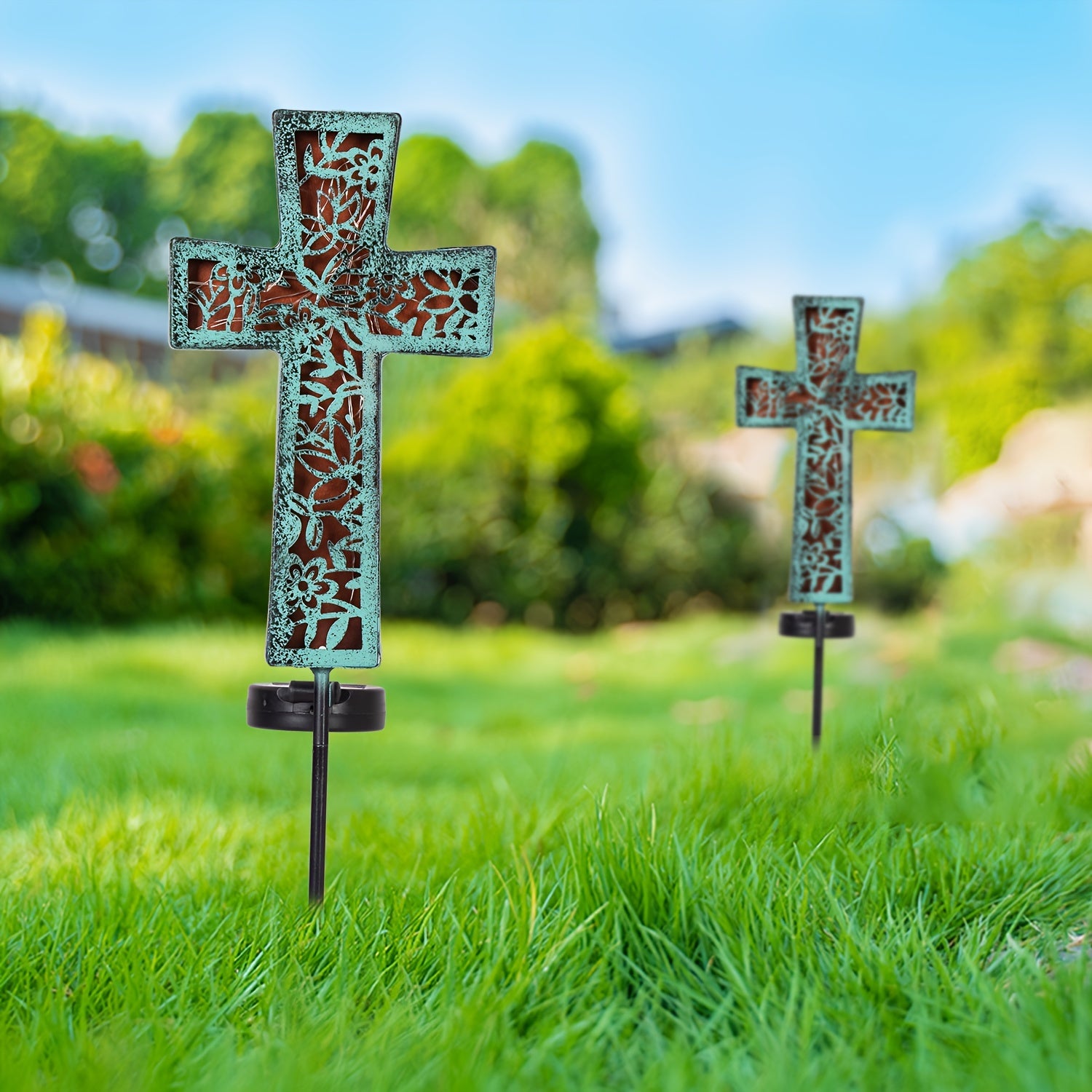 Solar Cross Garden Stake Lights 38inch Metal Outdoor Waterproof Memorial Garden Decor 2 Lighting Modes Cemetery Decorations for Grave for Remembrance Gifts & Sympathy Gifts