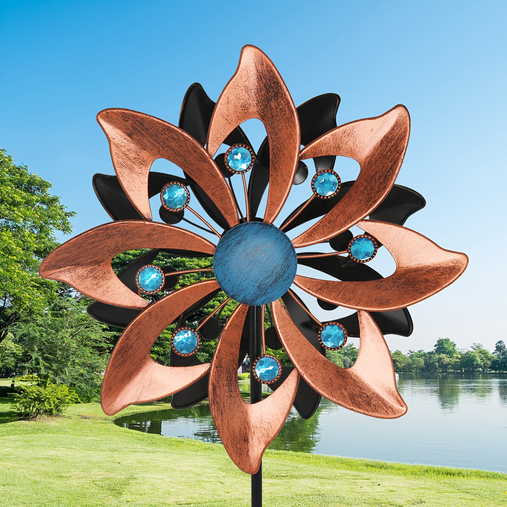 Outdoor Wind Spinner Windmill With Stake, Metal 360 Degree Double-sided Windmill For Garden, Yard, Lawn Decor, Gifts
