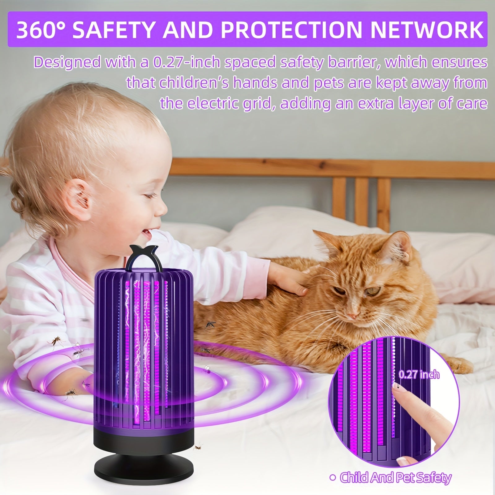 Indoor Electric Mosquito Trap with a Reusable Purple Light, Featuring a Whisper Mode, Covering an Area of 20 Square Meters, And Equipped with a Replaceable Grid for Killing Flies, Suitable for Home, Office, Or Dorm Use