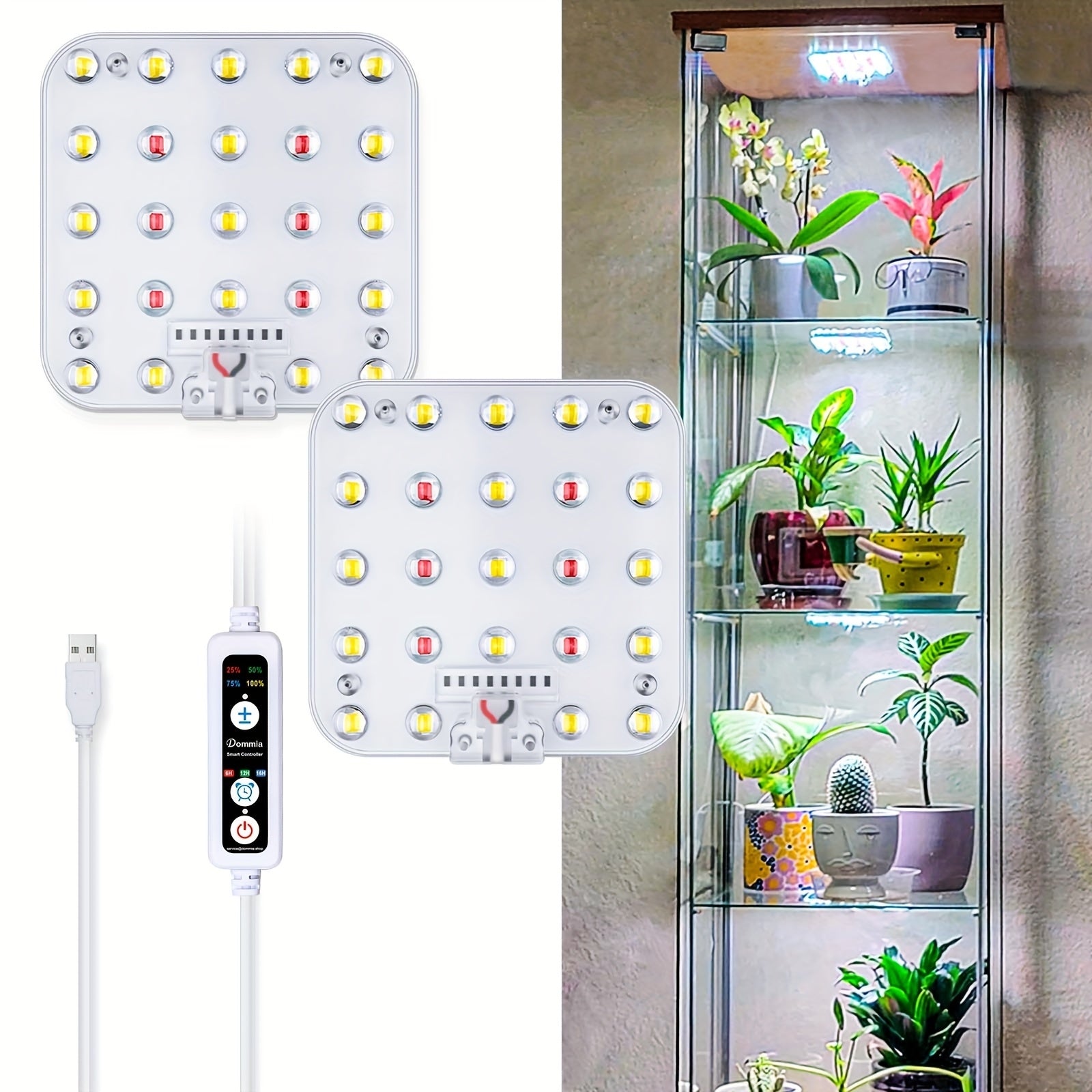 Dommia Full Spectrum LED Grow Light Featuring Adjustable Brightness, Optical Lens, And a Timer for 6, 12, Or 16 Hours - Powered by USB, Ideal for Indoor Plants And Suitable for Gardening Under Cabinets