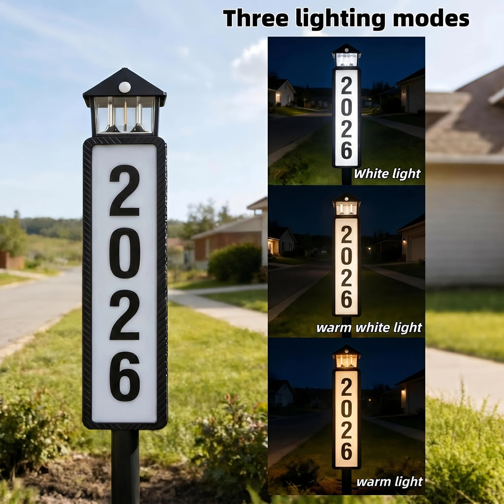 Solar Powered Address Sign with 3 Color Modes, IP44 LED Illuminated House Numbers for Outside, Yard, Apartment, Street - Easy to Install