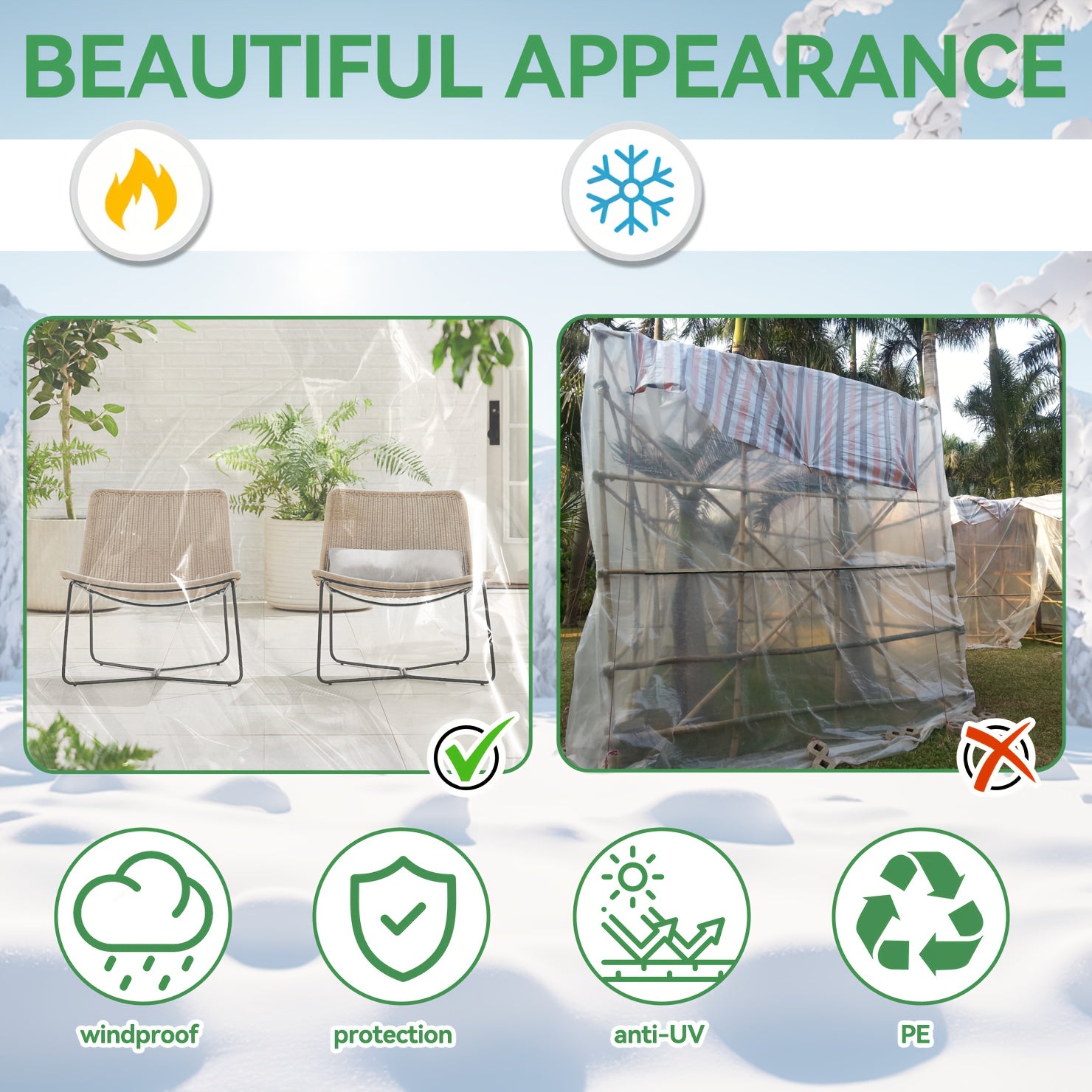 1/2pcsClear Waterproof Tarps with Grommets, Outdoor Garden Rainproof Covering Clear PVC Vinyl Tarp with Clear Tarps for Patio, for Covering Henhouse Porch Canopy Plant Camping