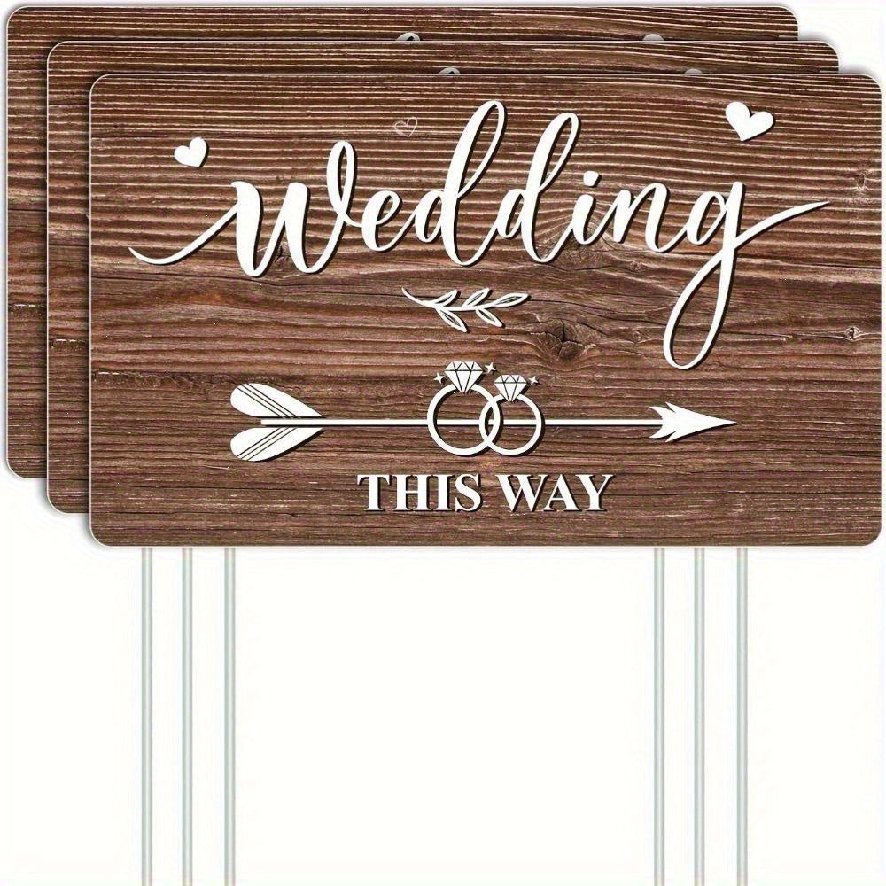 3pcs Durable Hollow Board Wedding Direction Signs with Stakes, Printed, Outdoor Lawn and Garden Decorations, Arrow Design, No Electricity or Feathers Required