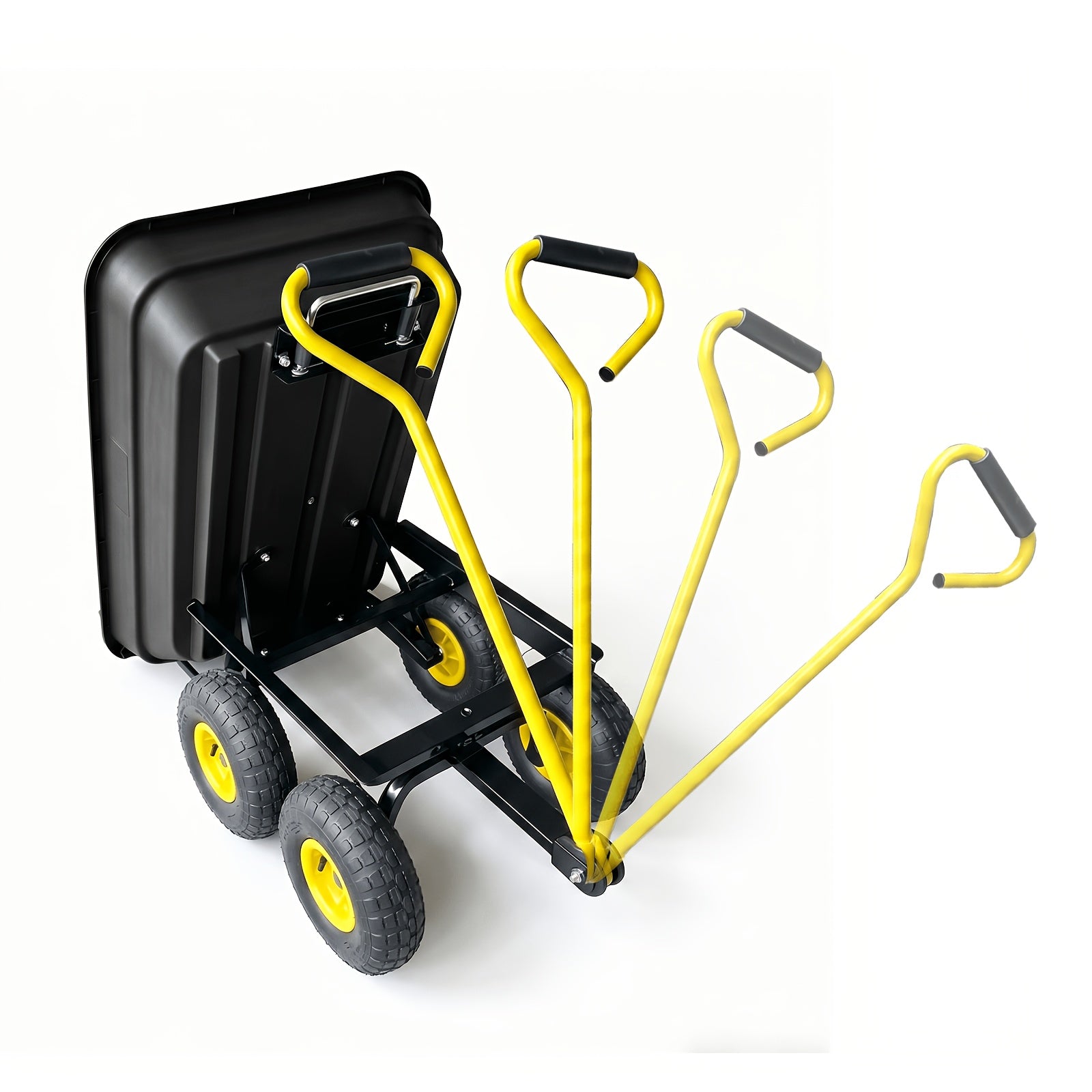 Multi Functional Heavy-duty Four-wheel Garden Handcart, Heavy-duty Steel Frame Structure, Plastic Body, All Terrain Outdoor Yard Handling Vehicle With D-shaped Handle Steering, Suitable For Outdoor Gardening, Lawn, Farm, And Building Handling