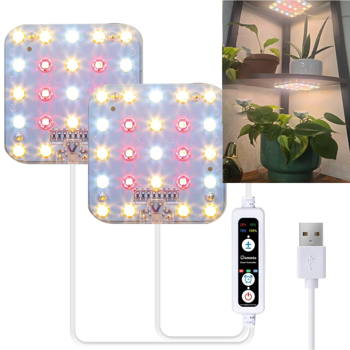 Dommia Full Spectrum LED Grow Light Featuring Adjustable Brightness, Optical Lens, And a Timer for 6, 12, Or 16 Hours - Powered by USB, Ideal for Indoor Plants And Suitable for Gardening Under Cabinets