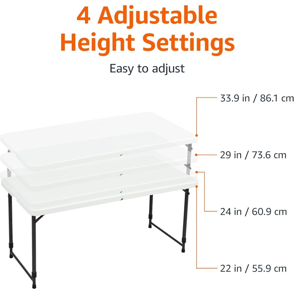 【 4FT/5FT/6FT 】 Folding table with handle and safety lock, easy to set up, with a weight carrying capacity of 330 pounds, suitable for camping, picnicking, parties, and indoor activities, white