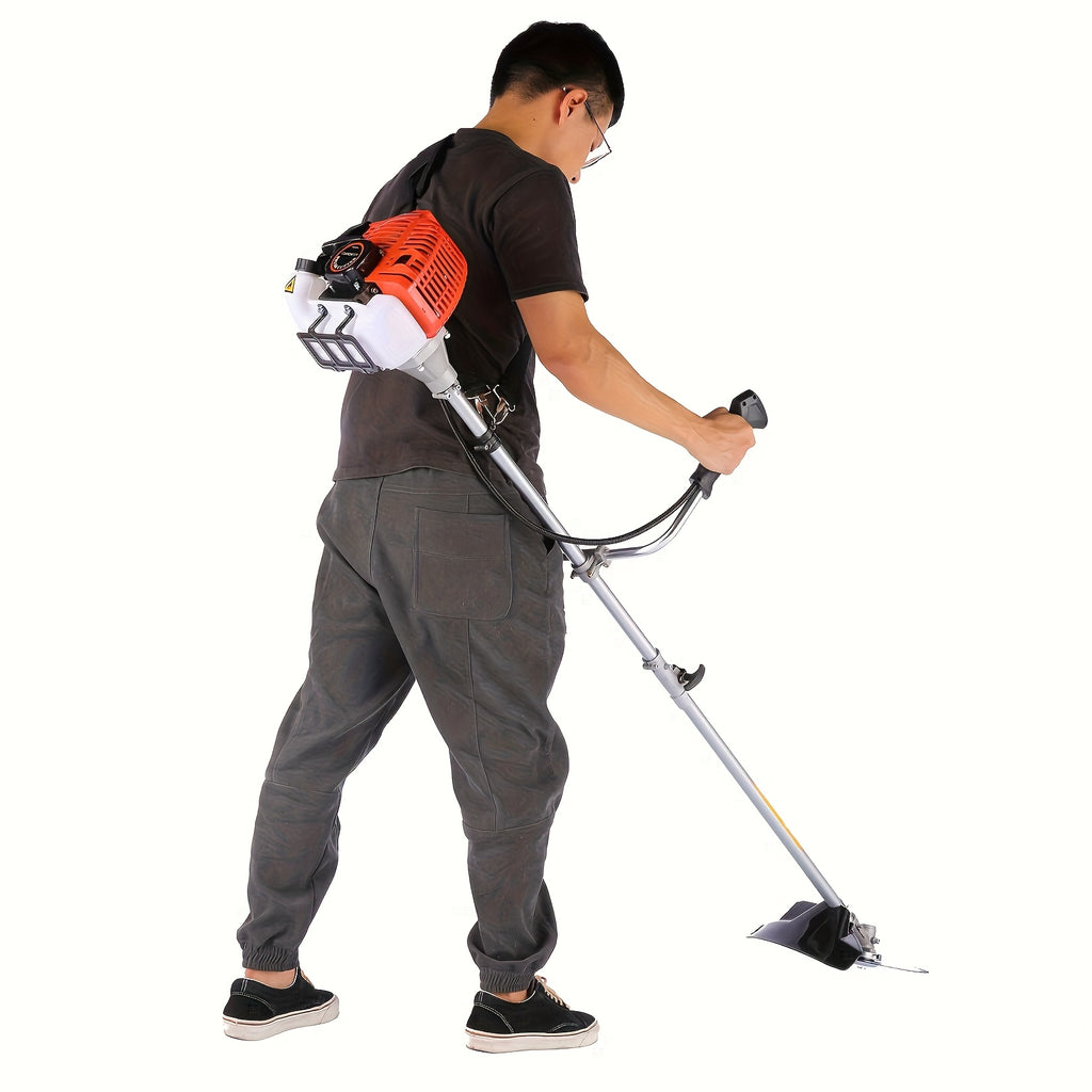 4-In-1 Gas Weeder, 18.5 Inch Cutting Path Gas Weeder, 58Cc Brush Cutter Gas Powered 2-Cycle with 4 Removable Heads, Straight Shaft String Trimmer for Weeds And Bushes, Orange/Green/Red
