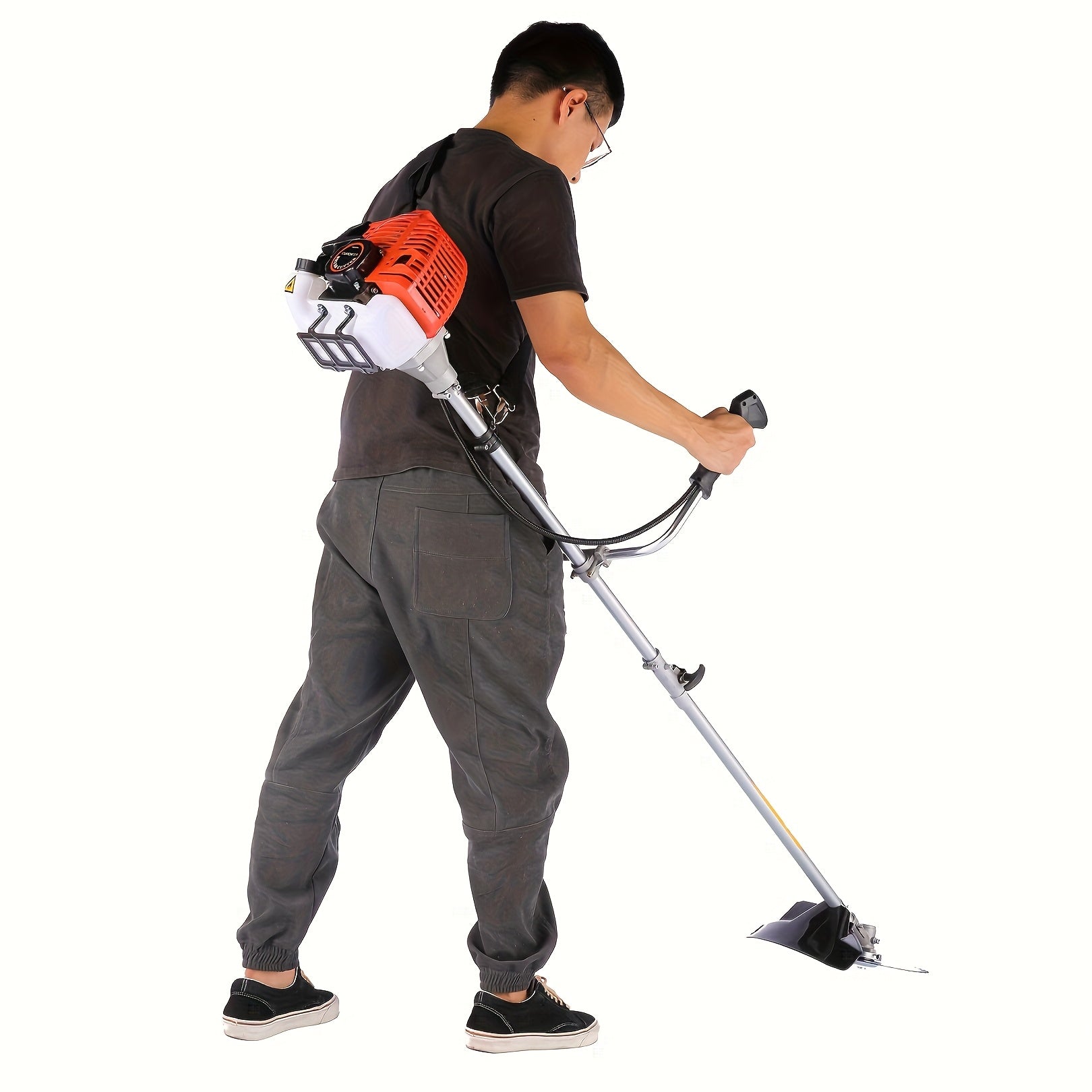4-In-1 Gas Weeder, 18.5 Inch Cutting Path Gas Weeder, 58Cc Brush Cutter Gas Powered 2-Cycle with 4 Removable Heads, Straight Shaft String Trimmer for Weeds And Bushes, Orange/Green/Red