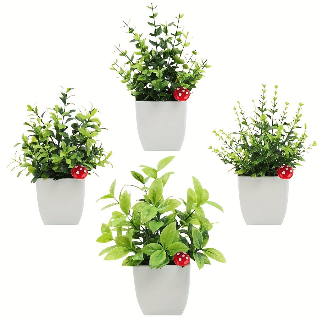 4 Pack Simulation Plant Mini Artificial Eucalyptus Potted Plant, Suitable for Home, Indoor Office Desks, Rooms, Bathrooms, Thanksgiving, Blackfriday, Christmas, New Year Decoration