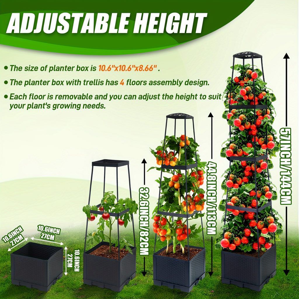 2 Pack 57Inch Tomato Planter Box With Trellis Self-Watering Tomato Cage With Trapezoidal Trellis Climbing Plants In Patio Garden Indoor Outdoor
