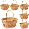 6pcs Small Picnic Basket with Handle Flower Girl Baskets Oval Willow Woven Braided Gift Basket for Weddings Baby Shower Summer Home Garden Decor(9" X 7" X 4",Khaki)