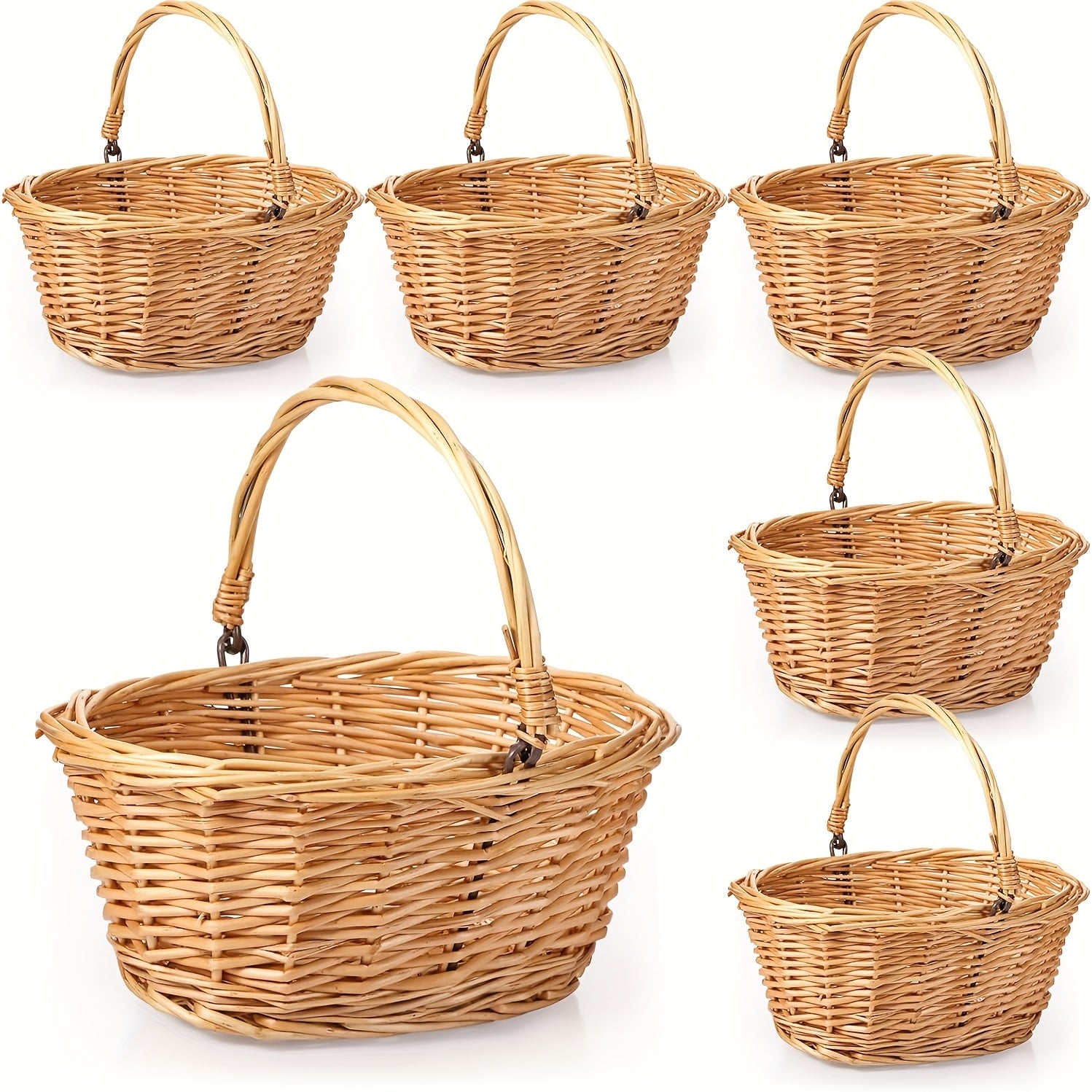 6pcs Small Picnic Basket with Handle Flower Girl Baskets Oval Willow Woven Braided Gift Basket for Weddings Baby Shower Summer Home Garden Decor(9" X 7" X 4",Khaki)