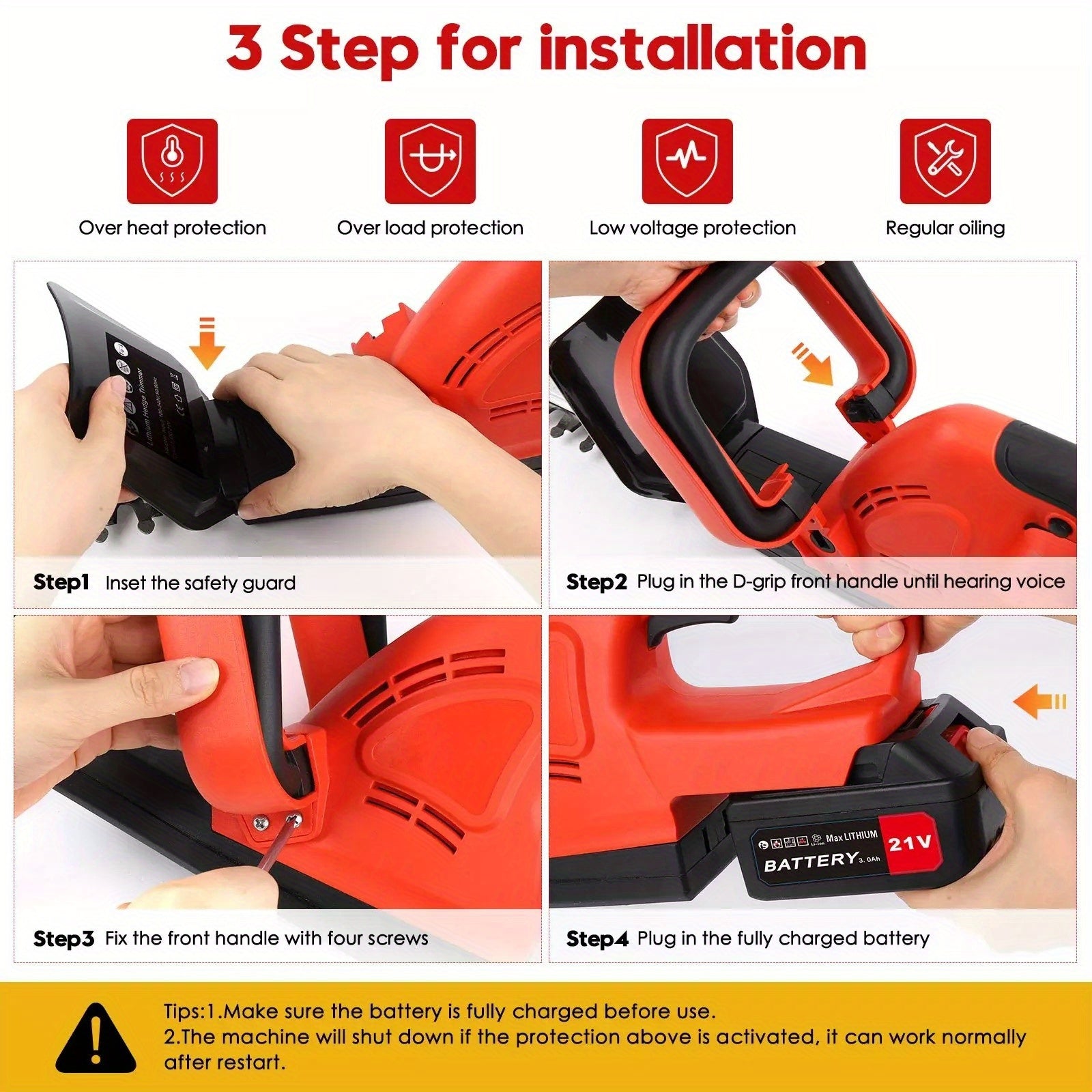 [Cordless Hedge Trimmer]21V Cordless Hedge Trimmer, Handheld Battery Powered Hedge Trimmer, 1500 RPM Shrub Trimmer, Lightweight & Compact, Battery And Fast Charger Included, Suitable for Lawn, Yard, Garden, Halloween Gift, Christmas Present
