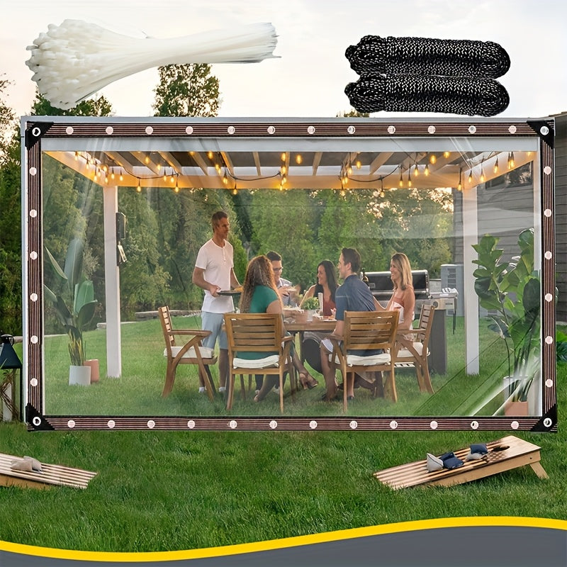 Clear Waterproof Tarps(increase Grommets, Windproof Rope +Ties)Poly Tarpaulin Outdoor Garden Rainproof Covering, Clear Vinyl Tarp with Patio, for Covering Henhouse Porch Canopy Plant Camping