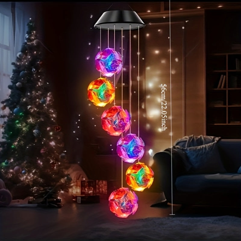 1/ 2pcs Colorful Solar Ball Wind Chimes (Rose-Shaped)-Outdoor LED Light Wind Bells for Balcony & Yard
