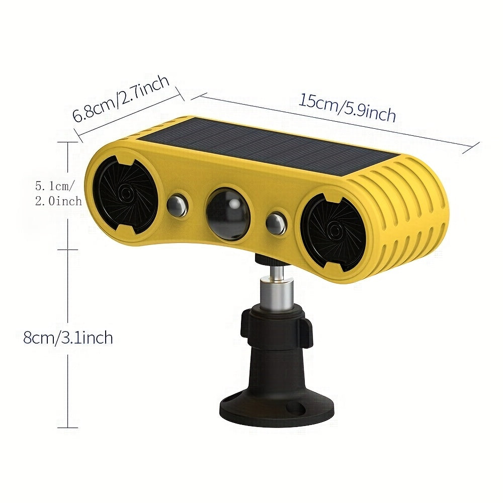 2025 Newest Solar Powered Soundwave Technology Animal Repeller - PIR Sensor and Red/ Blue Flashing Light, Multiple Sounds, Ideal for Repelling Squirrels, Dogs, Deer and More!