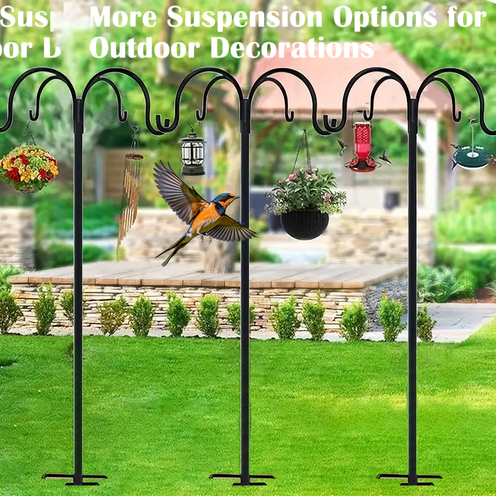 Pro 88"/80.9in Shepherd Hook - Windproof Anti-Tip Base & 4 Heavy-Duty Hooks (for Planters, String Lights, Wedding Arch Decor)