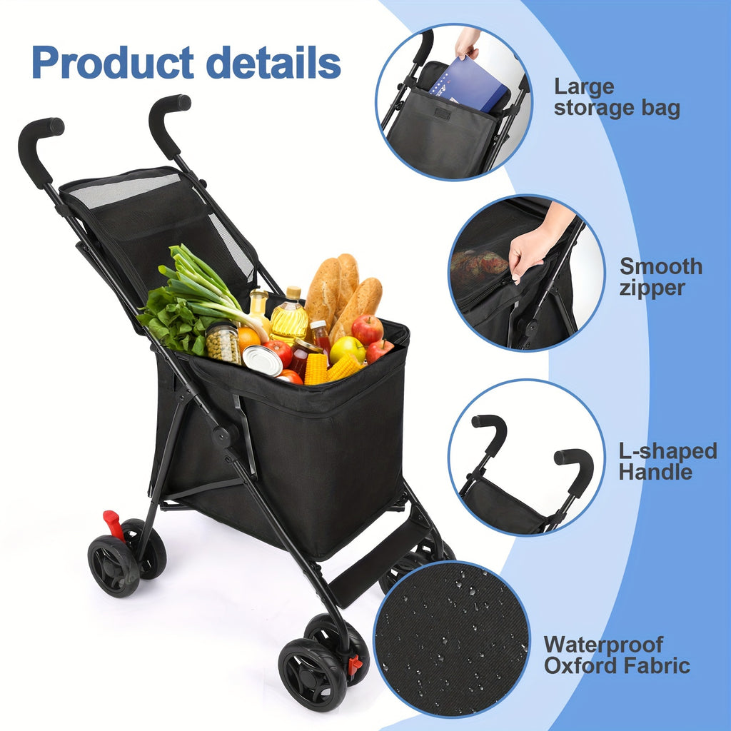 Folding Wagon Cart, Garden Cart, Outdoor Beach Wagon, Large Capacity Beach Wagon with All-Terrain Wheels, Adjustable Folded Cart for Camping Shopping Sports