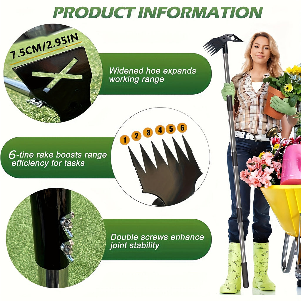 1pc Heavy-Duty Garden Hoe - Extra-Long 60In Handle, Dual-Function Weeding Rake And Action Hoe, Suitable for Professional And Home Gardening, Farming, And Lawn Care - Heavy-Duty Metal Construction, Soil Tilling Tool, Sturdy And Durable