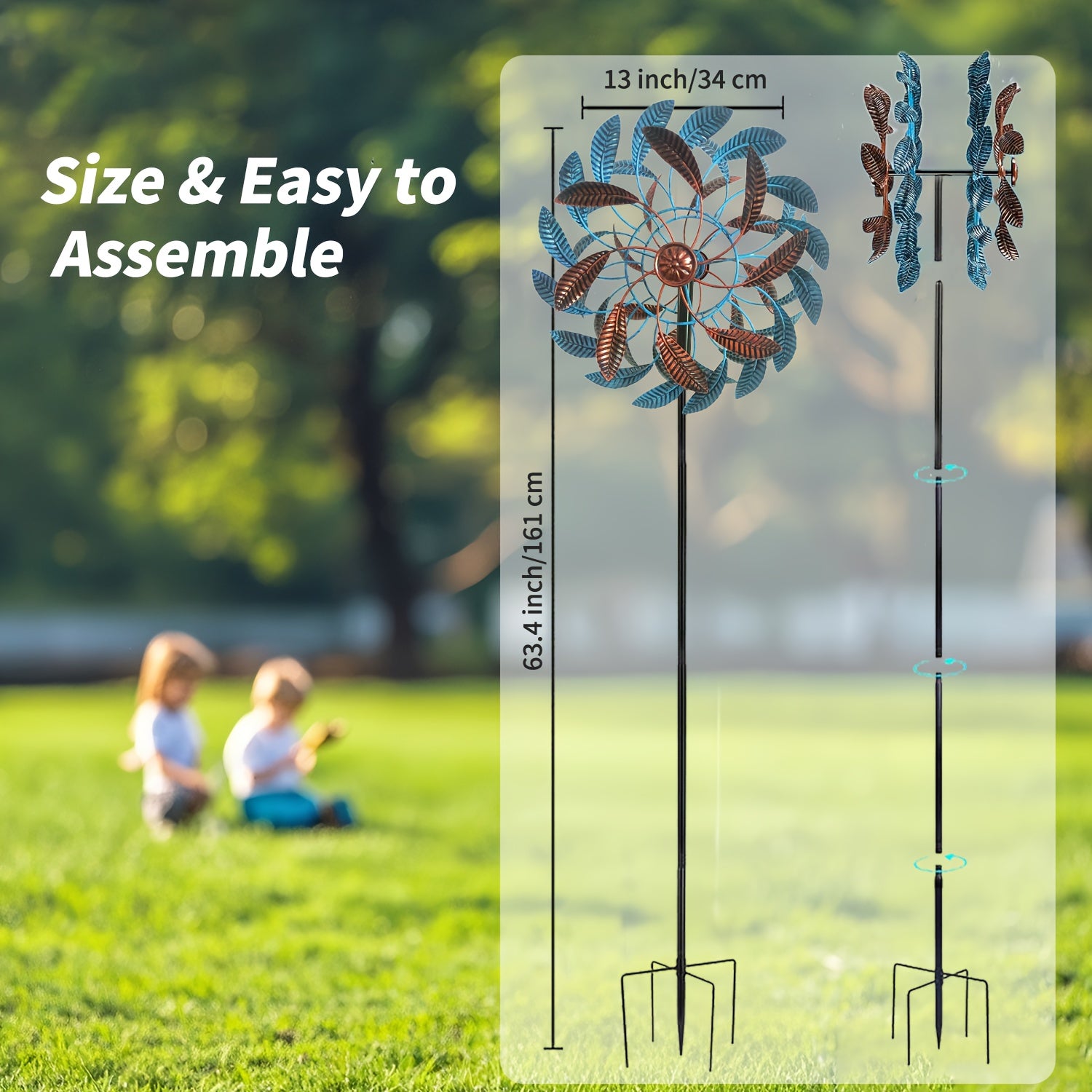 [Metal Leaf Wind Spinners] Yard Spinners Windmills for Garden, Art Wind Sculptures And Spinners, Wind Spinners Outdoor Metal Leaf Wind Sculptures And Spinners for Yard Garden Lawn Patio Decorations 63.4 Inch
