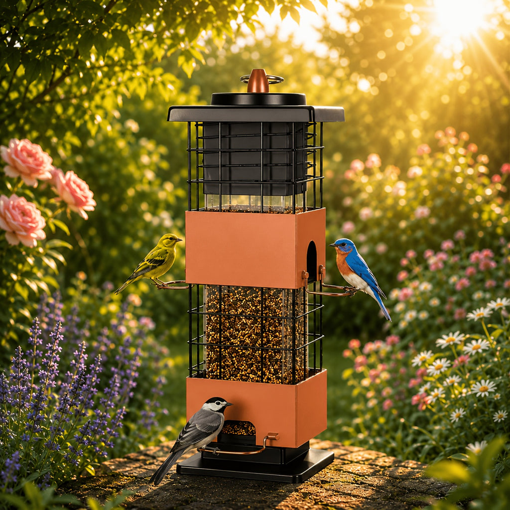 1pc Bird Feeder Squirrel Proof For Outdoors Hanging, 2.5LBS Metal Hanging Bird Feeder With Bilateral Weight-Activated, A Must-have For Bird Lovers, Large Capacity Wild Bird Feeders For Outside/Courtyard Garden Decorations-Valentine'S And Easter Gift