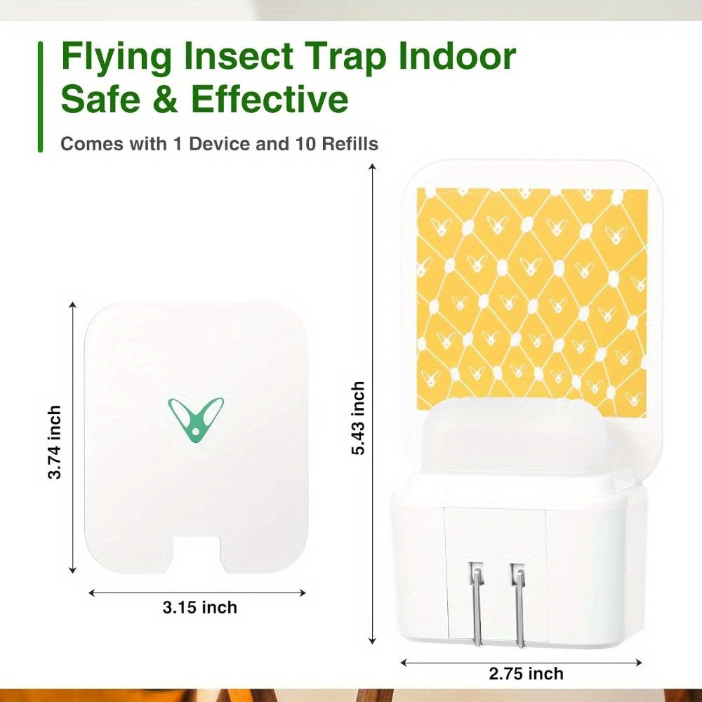 10/20pcs Smart 360° Insect Trap Plug-In with Sticky Glue Boards-Indoor Bug Zapper for Kitchen/Bedroom, Electric Fly Catcher with 10 Replaceable Pads, Portable Pest Control Solution