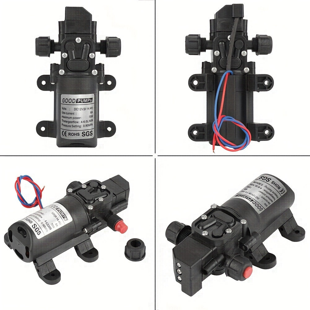 12V High-Pressure Self-Priming Diaphragm Water Pump - 130PSI/6LPM Automatic Switch, Durable ABS Material, Ideal For Car Wash, Tap Water Pressurization, Fish Tank, Bath, And More - 6.45in Length, Compact Design